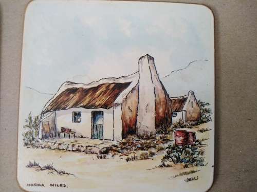 Vintage! N Wiles- Beach Houses - Set Of Six Coasters With Cork Backing