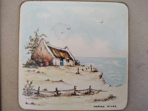 Vintage! N Wiles- Beach Houses - Set Of Six Coasters With Cork Backing
