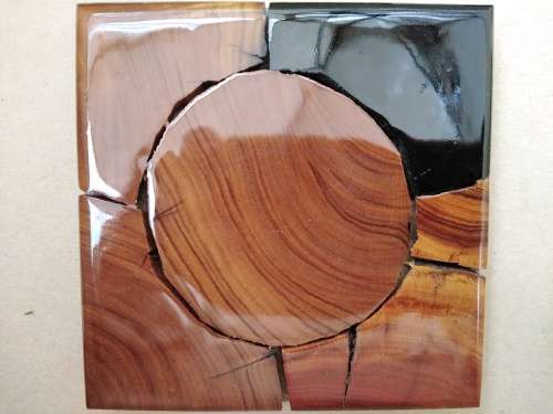 Vintage Weatherwoods SA Live Edge Wooden Slice Mosaic Set of 6 Square Coasters Trivets