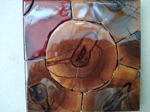 Vintage Weatherwoods SA Live Edge Wooden Slice Mosaic Set of 6 Square Coasters Trivets