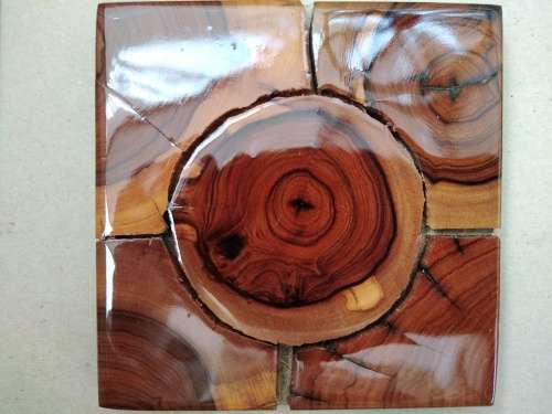 Vintage Weatherwoods SA Live Edge Wooden Slice Mosaic Set of 6 Square Coasters Trivets