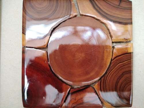 Vintage Weatherwoods SA Live Edge Wooden Slice Mosaic Set of 6 Square Coasters Trivets