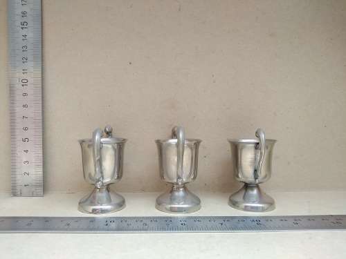 Vintage! - Set Of 3 - Silver Alloy? - Miniature Trophy Cups