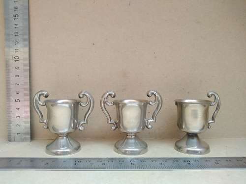 Vintage! - Set Of 3 - Silver Alloy? - Miniature Trophy Cups