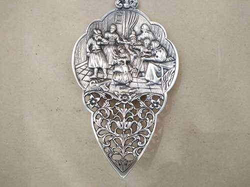 Vintage! - Dutch Set - Scenic Repousse - Silver Plated - Windmill - Sugar Spoon And Cake Lifter