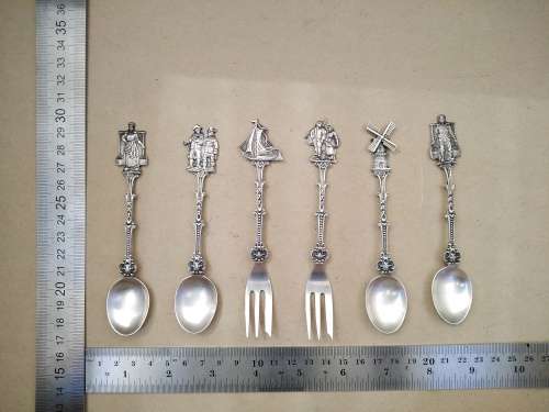 Vintage! - Dutch - Holland America Line Set  - Silver Plated - Set Of 6 Dessert Spoons And Forks