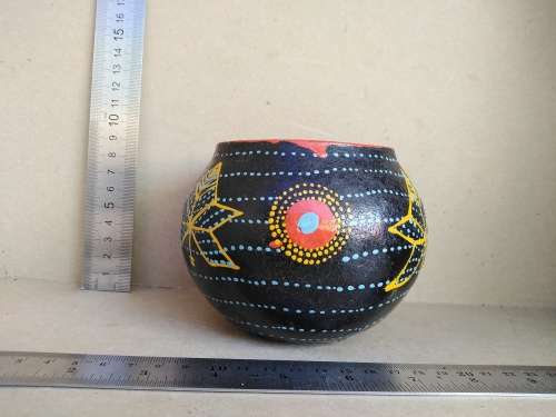 African Zulu Beer Pots - Set of 3 - Hand Painted Geometric Dot Art - Clay Ukhamba