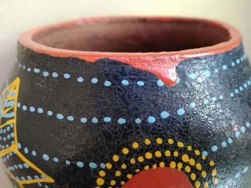 African Zulu Beer Pots - Set of 3 - Hand Painted Geometric Dot Art - Clay Ukhamba
