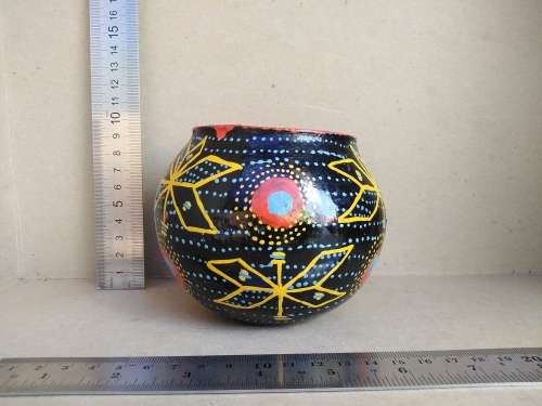 African Zulu Beer Pots - Set of 3 - Hand Painted Geometric Dot Art - Clay Ukhamba