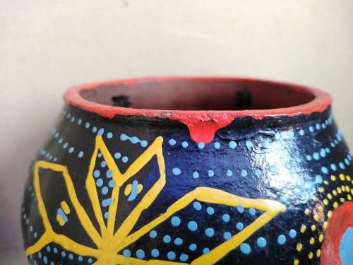 African Zulu Beer Pots - Set of 3 - Hand Painted Geometric Dot Art - Clay Ukhamba
