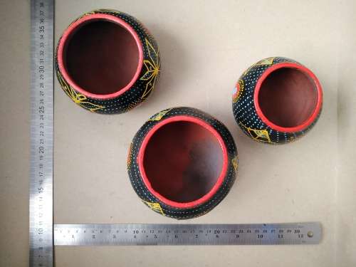 African Zulu Beer Pots - Set of 3 - Hand Painted Geometric Dot Art - Clay Ukhamba