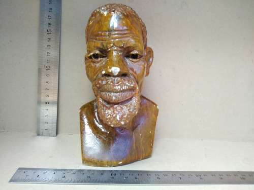 Hand-Carved! African Varnished Stone Bust - Middle Aged Man Sculpture