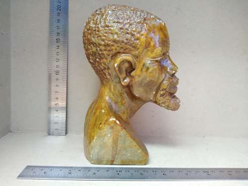 Hand-Carved! African Varnished Stone Bust - Middle Aged Man Sculpture