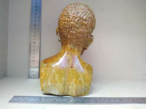 Hand-Carved! African Varnished Stone Bust - Middle Aged Man Sculpture
