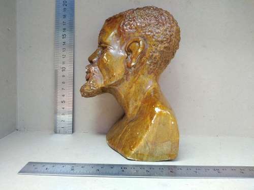 Hand-Carved! African Varnished Stone Bust - Middle Aged Man Sculpture