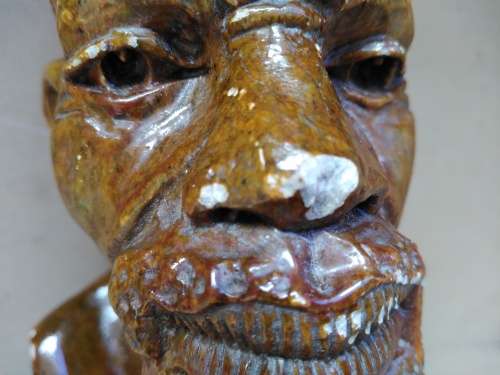 Hand-Carved! African Varnished Stone Bust - Middle Aged Man Sculpture
