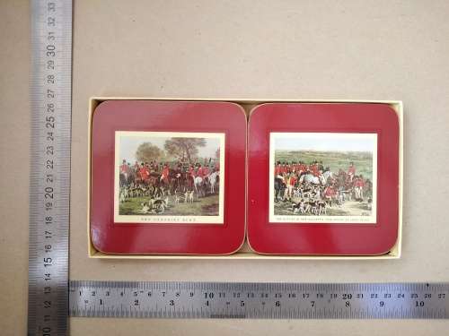 Vintage! Set Of 6 `Clover Leaf` - Old Hunting Scenic - Cork Backed - Coasters