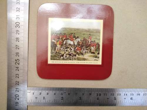 Vintage! Set Of 6 `Clover Leaf` - Old Hunting Scenic - Cork Backed - Coasters