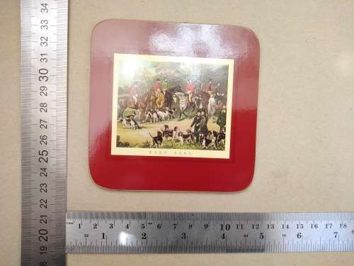 Vintage! Set Of 6 `Clover Leaf` - Old Hunting Scenic - Cork Backed - Coasters