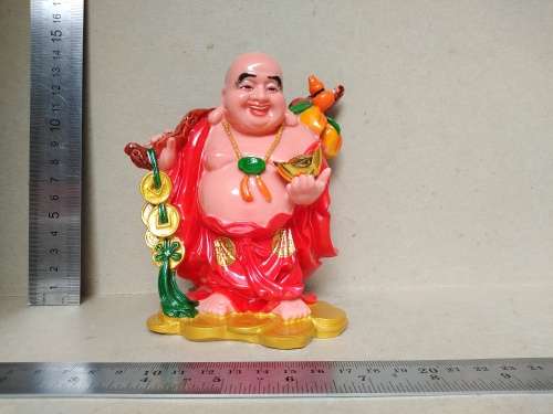Chinese -Feng Shui - Standing Laughing Buddha with Coins and Ignot
