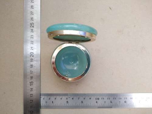 Vintage! Italian - Round Floral Alabaster Marble Trinket Box - Aqua