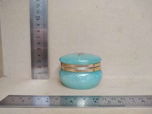 Vintage! Italian - Round Floral Alabaster Marble Trinket Box - Aqua