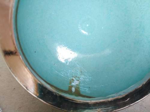 Vintage! Italian - Round Floral Alabaster Marble Trinket Box - Aqua