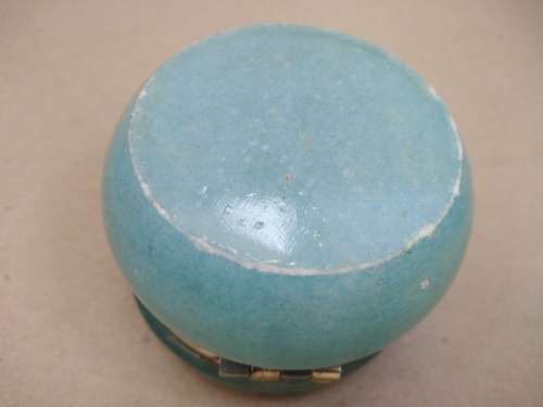 Vintage! Italian - Round Floral Alabaster Marble Trinket Box - Aqua