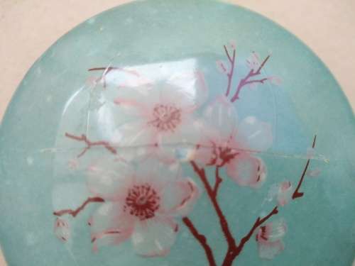 Vintage! Italian - Round Floral Alabaster Marble Trinket Box - Aqua