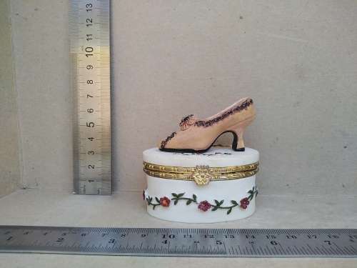 Vintage! Oval HInged Ceramic - High Heel Shoe - Flowered Trinket Box