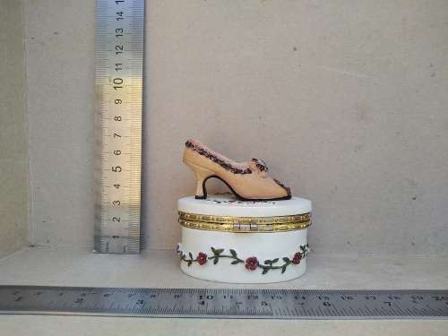 Vintage! Oval HInged Ceramic - High Heel Shoe - Flowered Trinket Box