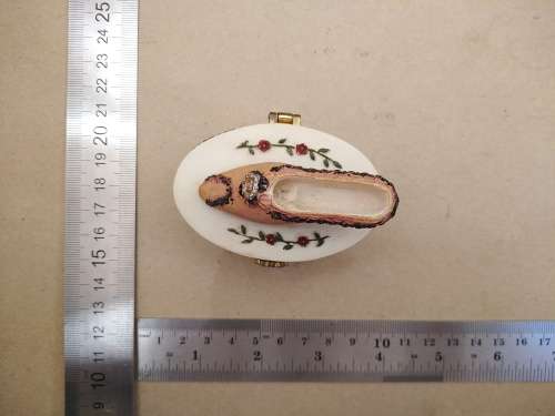 Vintage! Oval HInged Ceramic - High Heel Shoe - Flowered Trinket Box