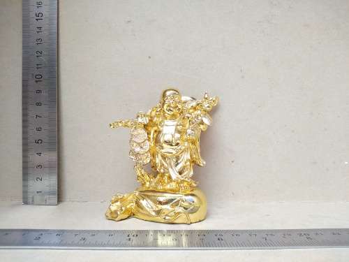 Chinese -Feng Shui - Standing Laughing Hotei Golden Buddha With Coins