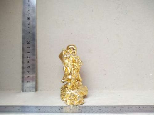Chinese -Feng Shui - Standing Laughing Hotei Golden Buddha With Coins