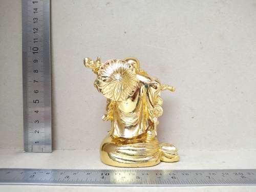 Chinese -Feng Shui - Standing Laughing Hotei Golden Buddha With Coins