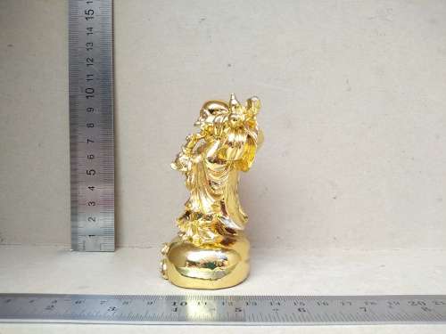 Chinese -Feng Shui - Standing Laughing Hotei Golden Buddha With Coins