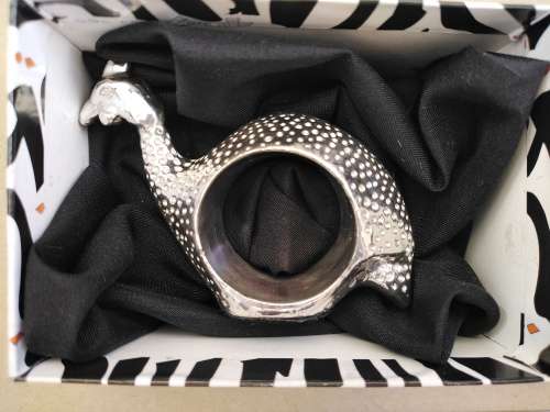 Afrisilver - Sterling Silver - African Guinea Fowl - Napkin Rings -Boxed