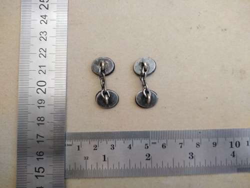 Vintage! Silver Metal Cain - Guilloché Black Onyx Face - Oval Shaped - Cufflinks