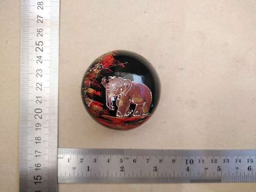 Vintage! Thailand - Small Round Black Lacquer - Hand Painted Elephant - Trinket Box
