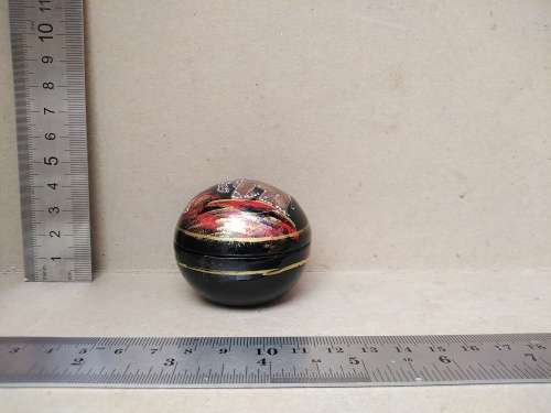 Vintage! Thailand - Small Round Black Lacquer - Hand Painted Elephant - Trinket Box
