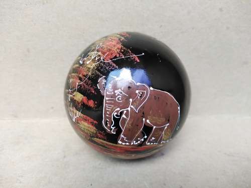 Vintage! Thailand - Small Round Black Lacquer - Hand Painted Elephant - Trinket Box