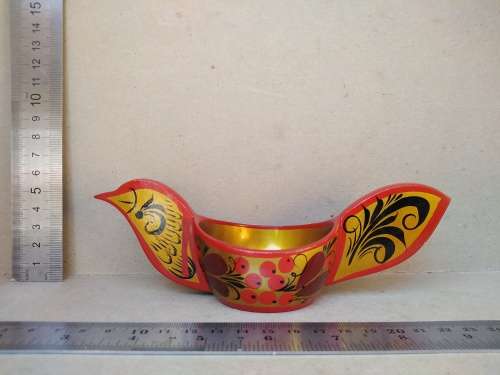 Vintage! Russian - Khokhloma Lacquered - Bird-Shaped - Salt Cellar