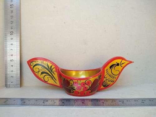 Vintage! Russian - Khokhloma Lacquered - Bird-Shaped - Salt Cellar
