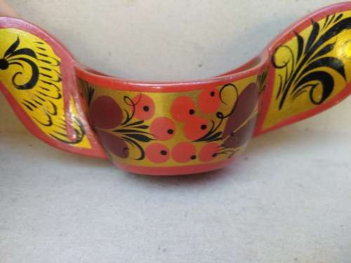 Vintage! Russian - Khokhloma Lacquered - Bird-Shaped - Salt Cellar