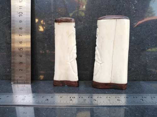 Africana! Zimbabwe Ndebele Art - Hand Carved Bone Salt & Pepper Shakers - Elephant Design