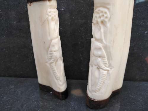 Africana! Zimbabwe Ndebele Art - Hand Carved Bone Salt & Pepper Shakers - Elephant Design