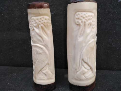 Africana! Zimbabwe Ndebele Art - Hand Carved Bone Salt & Pepper Shakers - Elephant Design