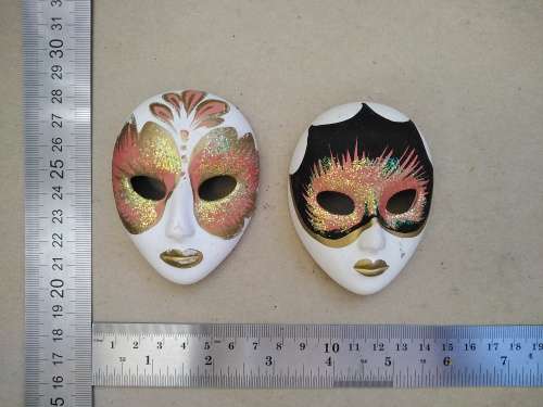 Vintage! Pair Of Miniature Ceramic Venetian Carnival Masks.