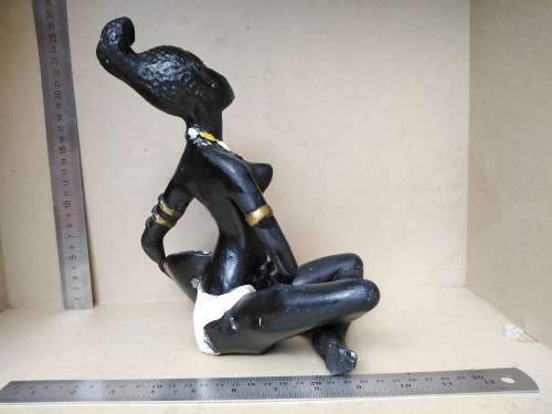 Africana! Hand Painted - Plaster Sculpture - African Woman Holding Pot (Repaired)