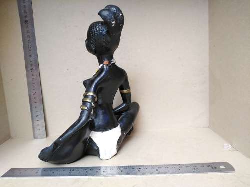 Africana! Hand Painted - Plaster Sculpture - African Woman Holding Pot (Repaired)